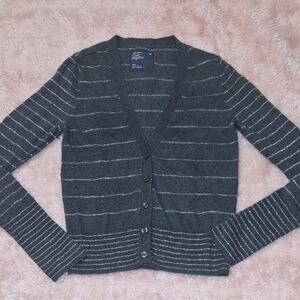 American Eagle Outfitters Charcoal and White Striped Cardigan